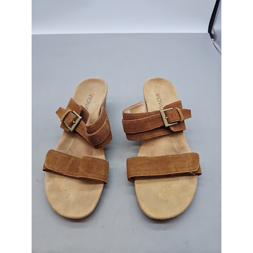 Vionic Brookel Women's s Shoes Tan Suede Leather Heeled Sandals Size 8